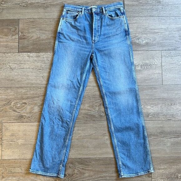 Re/Done 90s High Rise Loose Fit Medium Blue Straight Leg Jeans in Anti Fade - Picture 3 of 9